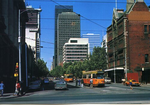 Postcard Bourke & Spencer Sts Melbourne c1980