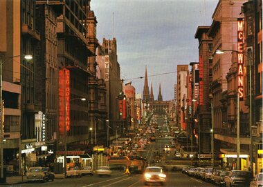 Postcard - Bourke Street at twilight