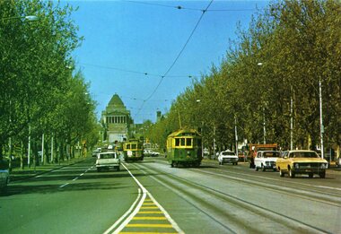 Shrine of Remembrance, St Kilda Road and W class trams
