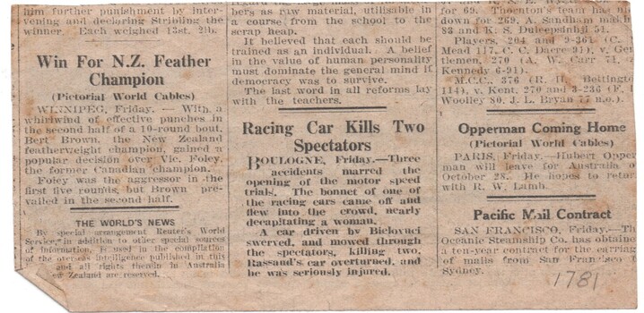 Rear of Newspaper clipping - undated