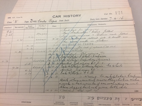 Tramcar record card for Tram 121
