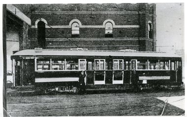 Photograph - Black and White - PMTT bogie tram at Malvern Depot