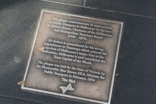 Digital image of the plaque at the Sir Robert Risson Tram terminus