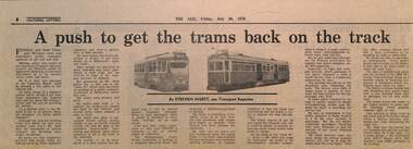 Newspaper clipping - "A push to get the trams back on the track"