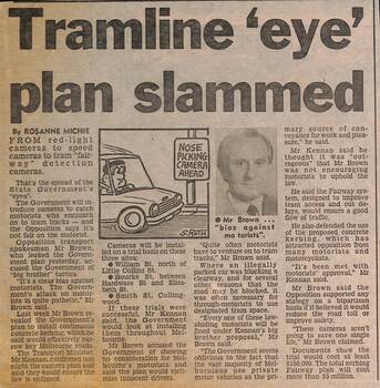 Newspaper clipping - "Tramline 'eye' plan slammed" - The Sun 5-4-1989
