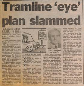 Newspaper clipping - "Tramline 'eye' plan slammed" - The Sun 5-4-1989