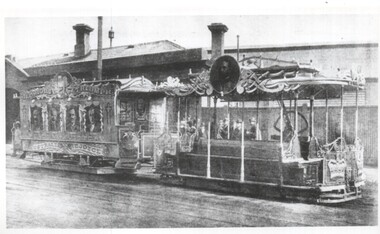 Photogrtaph - Black and White - decorated cable tram - Peace - World War 1