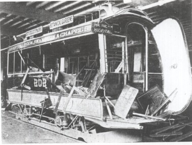 Copy photograph - Cable tram trailer 202 after a bad accident