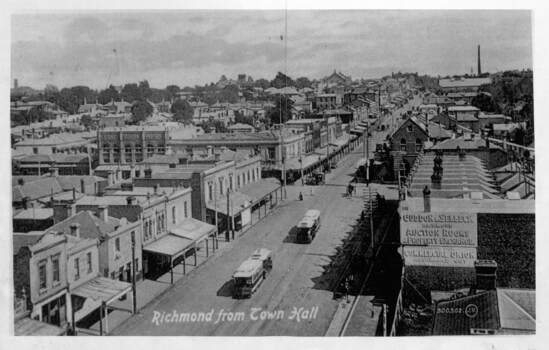 Enlargement of a postcard - Bridge Road Richmond - from Town Hall looking west