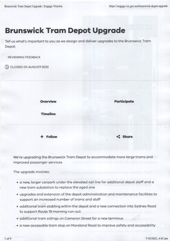 Brunswick Tram Depot upgrade - cover sheet