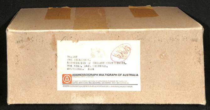 Addressograph box containing the tickets