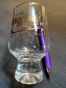 Glass with an image of a Z class tram.