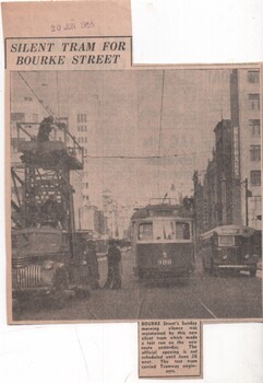 Newspaper cutting - "Silent tram for Bourke Street" 