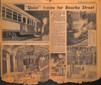 Newspaper cutting - "Quiet trams for Bourke Street"
