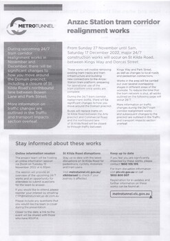 Pamphlet - Metro Tunnel - Anzac Station tram corridor works Nov. 2022