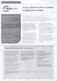 Pamphlet - Metro Tunnel - Anzac Station tram corridor works Nov. 2022