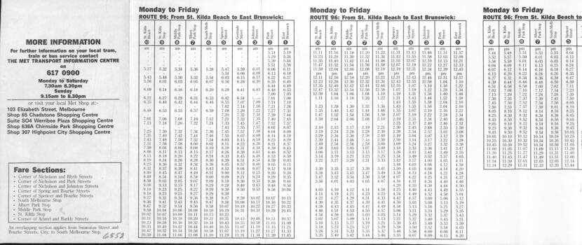 Timetable - Route 96 - East Brunswick - St Kilda Beach - part