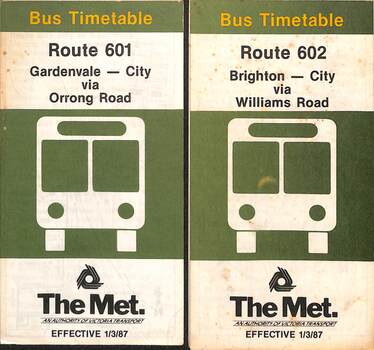 Bus timetables for route 601 and 602 - 1987