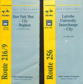 Timetable - bus - Routes 216, 219 and 256 - covers