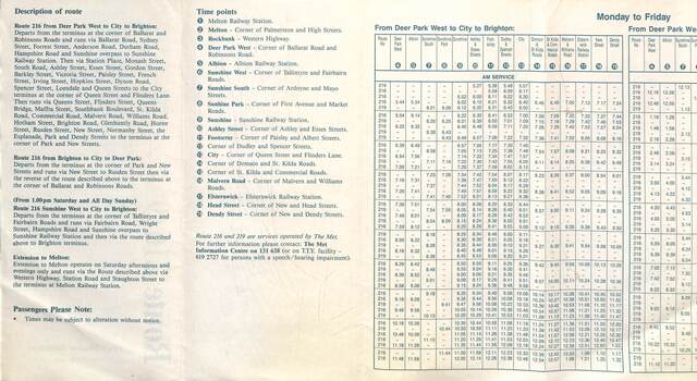 Route 216 and 219  Route Description and timing points