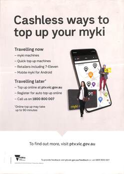Poster -  cashless ways to top up myki 