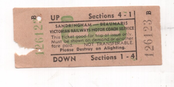 VR 6d - Sandringham - Beaumaris - Motor Coach ticket