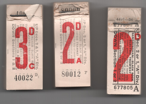 Tickets - Victorian Railways Sandringham to Black Rock electric tramway