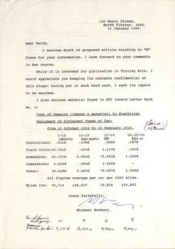 Letter and draft re M class trams Footscray 