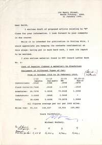 Letter and draft re M class trams Footscray 