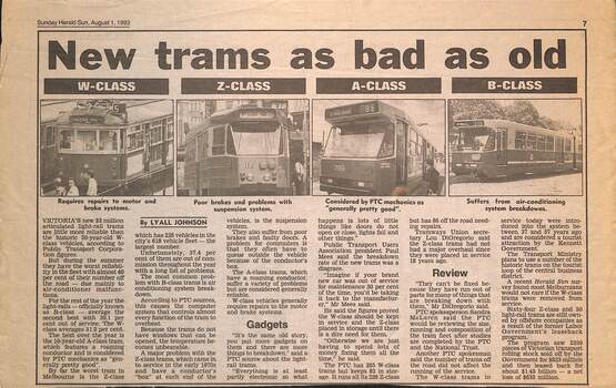 Newspaper clipping - "New trams as bad as old"