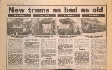 Newspaper clipping - "New trams as bad as old"