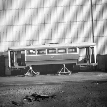 T 182 on transport bogies or workshop dollies - wheelset under repair.