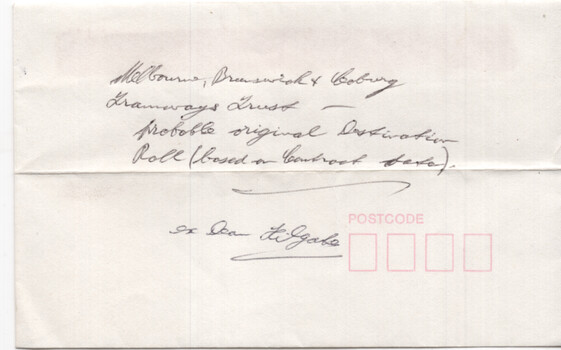 Envelope containing the MBCTT Destination roll replica or facsimile