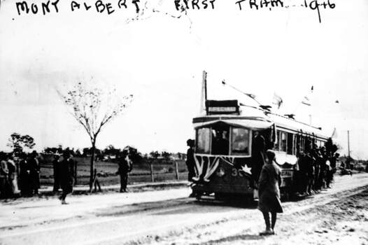 Photograph of the First tram to Mont Albert