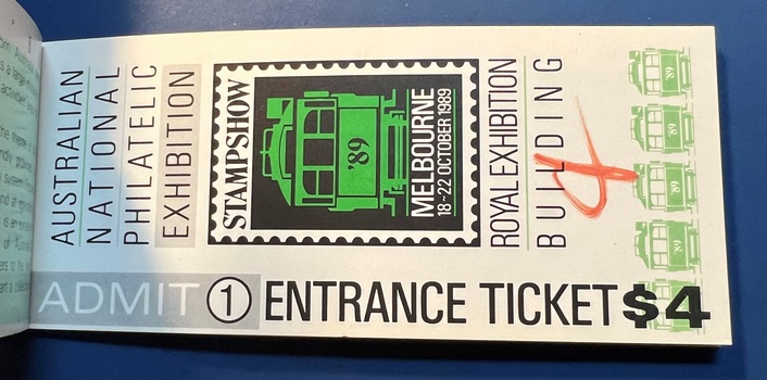 Stampshow '89 Ticket , infomation and stamps  - front - entrance ticket