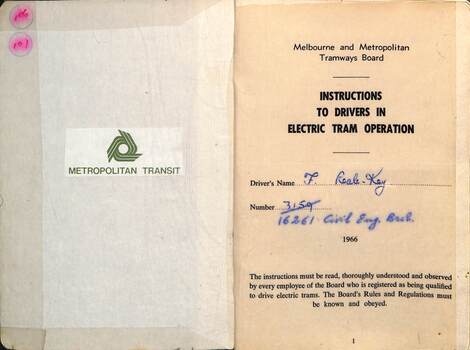 "Instructions to Drivers in Electric Tram Operation" - inside page