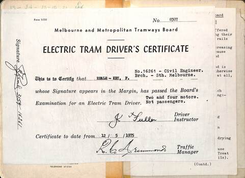 "Instructions to Drivers in Electric Tram Operation" - dirver's certificate