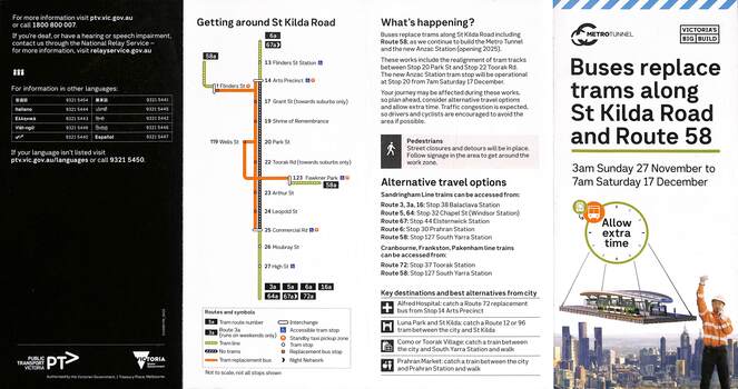 Buses replace trams along St Kilda Road and Route 58