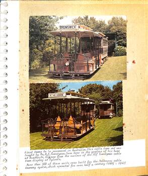 Inside page of the album featuring Alf Twentyman's cable cars.