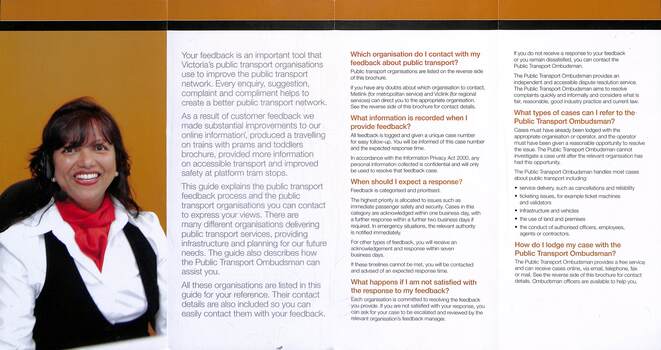 Pamphlet - "Customer feedback for public transport' - back
