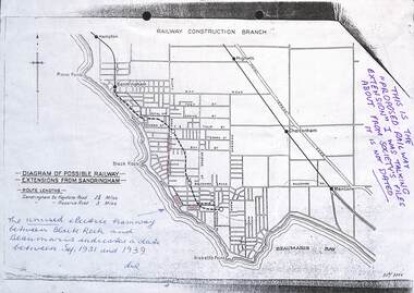 Drawing - "Possible railway extensions from Sandringham"