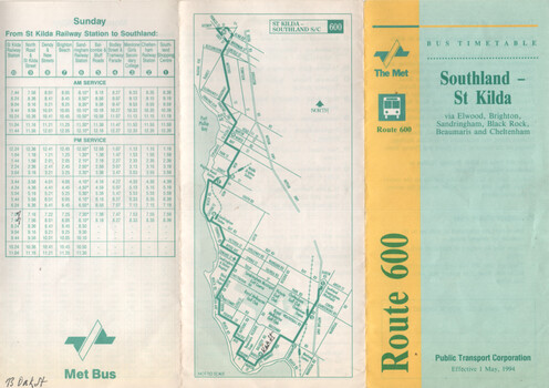 Timetable - route 600 - Southland - St Kilda - part 1