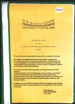 "ARE Day Tour - St Kilda to Brighton Beach" - folder and cover