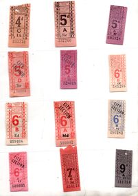 Set of 19 pre-decimal paper tram tickets - sheet 1 of 2