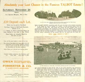 "Talbot Estate" Balaclava - land sale - inside sheet