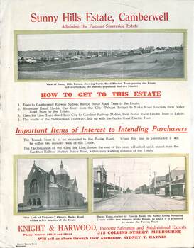 "Sunny Hills Estate" - Burke Road Camberwell - rear sheet