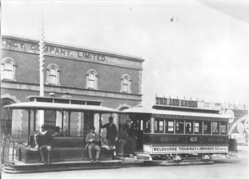 Black and white - cable tram Collins St at Spencer St.