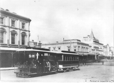 Black and white - cable tram Bourke & Swanston Sts.