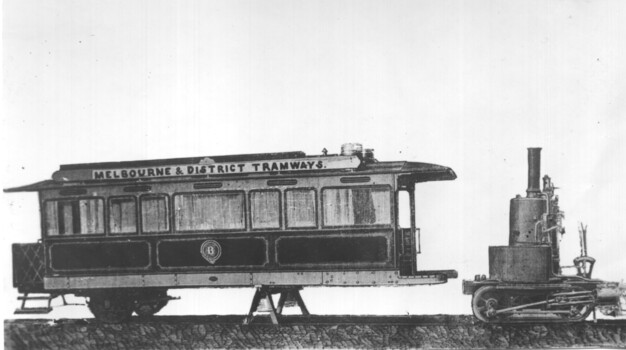 Photograph - Black and white - Fake - Melbourne & District Steam tram