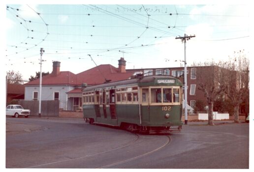 Colour print - L 102  turning from Pilkington St into Barkly St North Fitzroy.